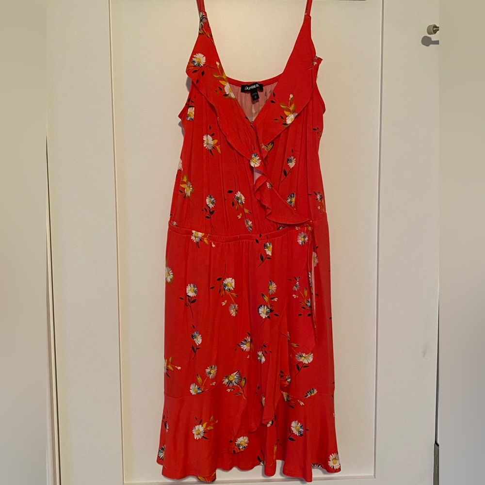 Express - Stretch Ruffle Wrap Front Cami Dress - image 3